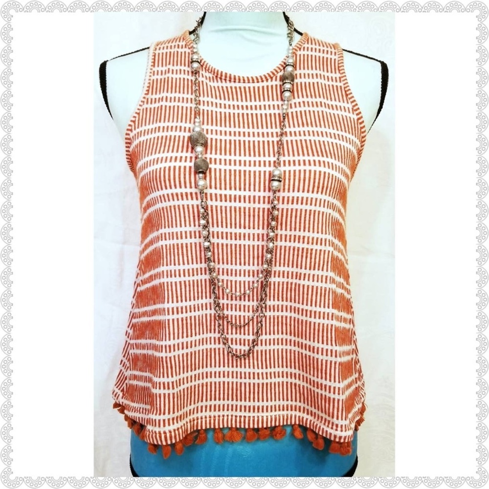 W5 • striped orange and white tank with tassels